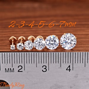 14 Karat Gold 2mm 3mm 4mm 5mm 6mm 7mm Clear Round CZ Prong Set Basket Stud Screw Back Earrings Minimalist Style Girls Children Womens Pair