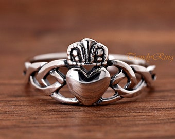 Traditional Celtic Irish Claddagh Knot Sterling Silver Ring / Irish Heart Claddagh Crown Ring Girls Womens Teens / Jewelry Gift
