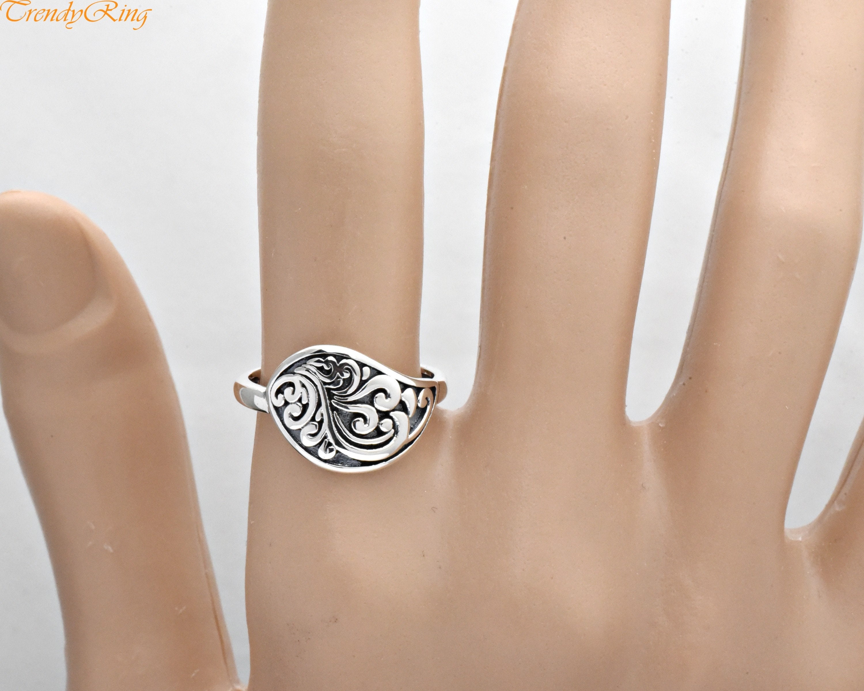 Filigree Swirl Carved Solid 925 Sterling Silver Womens Ring