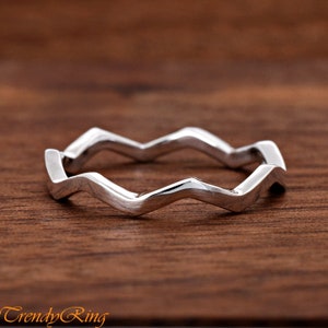Wave Zig Zag Wavy Thumb Ring, Solid 925 Sterling Silver High Polished Minimalist Midi Knuckle Thumb Stackable Ring, Skinny Ring