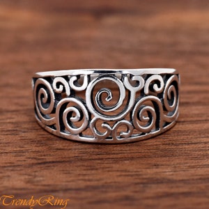 Solid 925 Sterling Silver Vintage Style Filigree Swirl Pattern Cut Out Ring Size 5-10