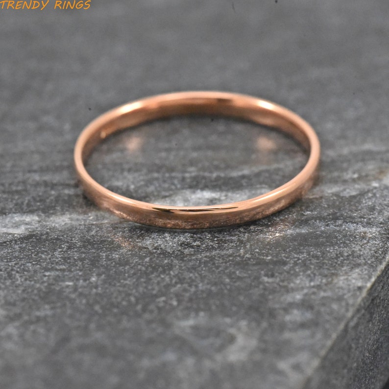 10k Solid Rose Gold Women Wedding Ring Engagement Band Simple Minimalist 2mm Thin Stackable Promise Ring for Her Anniversary Gift Ideas