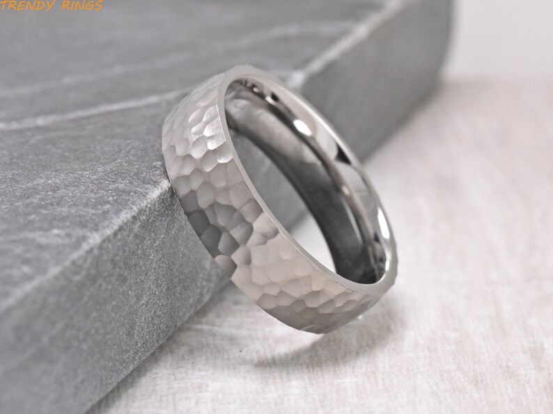 6mm Hammered Wedding Band Mens Womens Titanium Wedding Ring Etsy
