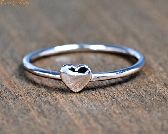 Tiny Heart Solitaire Ring | Women's Heart Promise Ring | Promise Ring for Her | 925 Sterling Silver Ring | Girls Women's Heart Ring | Gift