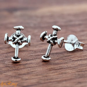 9mm Dainty Tiny Nail Cross Studs Sterling Silver Push Back Earrings
