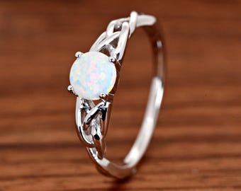 Solid 925 Sterling Silver White Opal Celtic Knot Engagement Ring Size 4-10