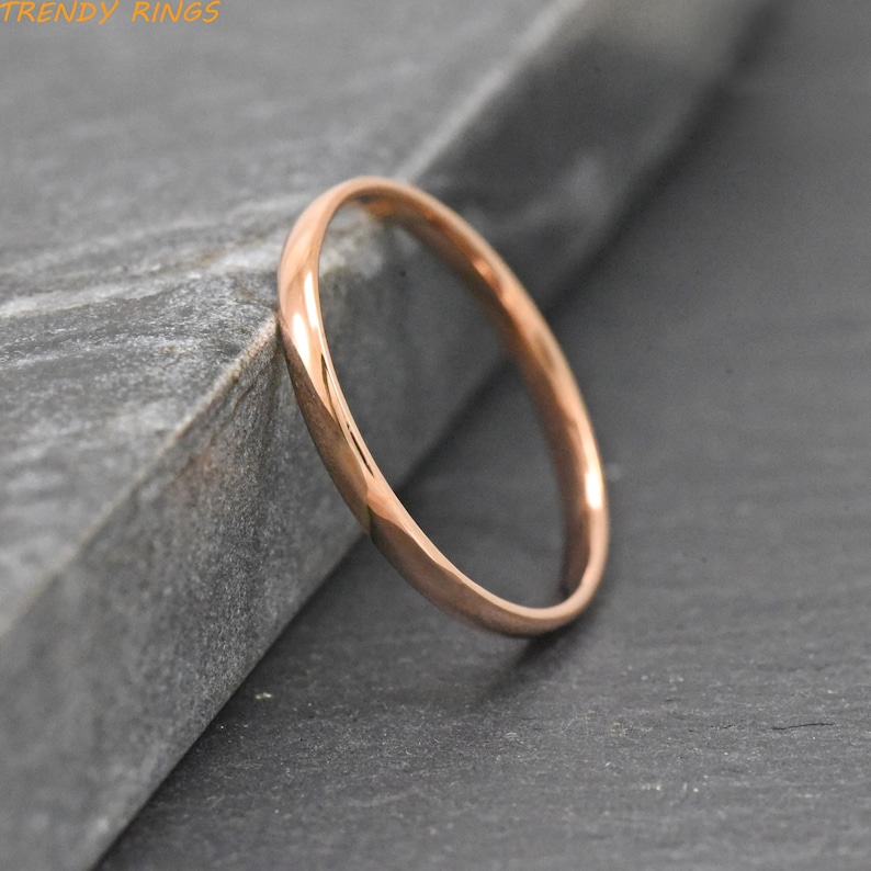 10k Solid Rose Gold Women Wedding Ring Engagement Band Simple Minimalist 2mm Thin Stackable Promise Ring for Her Anniversary Gift Ideas