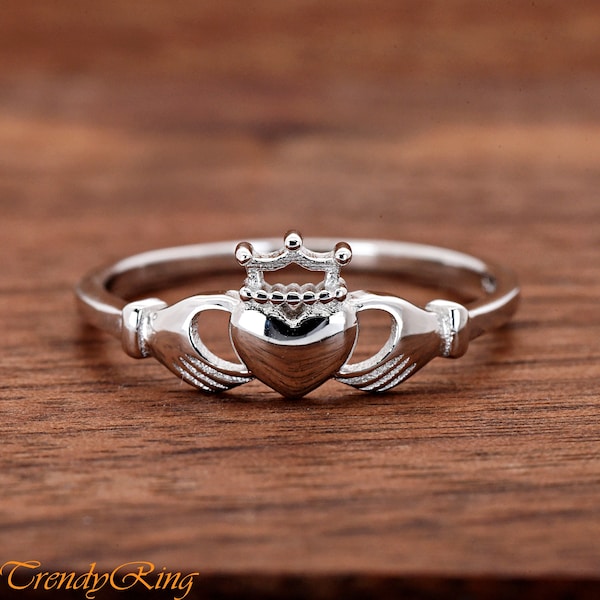 Stainless Steel Celtic Claddagh Heart Ring - Polished Round Band, Sizes 5-12, Surgical Grade 316L