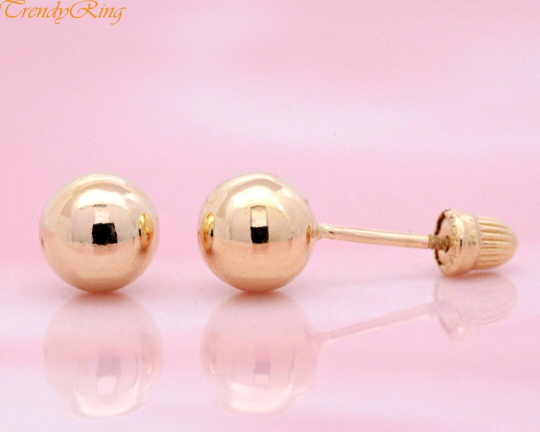3mm 4mm 5mm Pair Ball Studs 14k Gold Screw Back Earrings, Minimalist