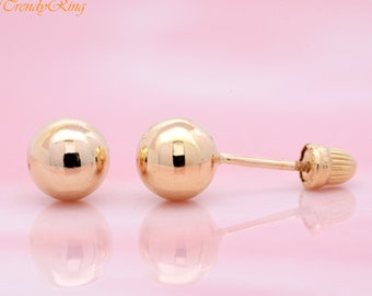 3mm 4mm 5mm Pair Ball Studs 14k Gold Screw Back Earrings, Minimalist Ball Earrings Gold, Girls Womens Studs, Girls Gold Earrings