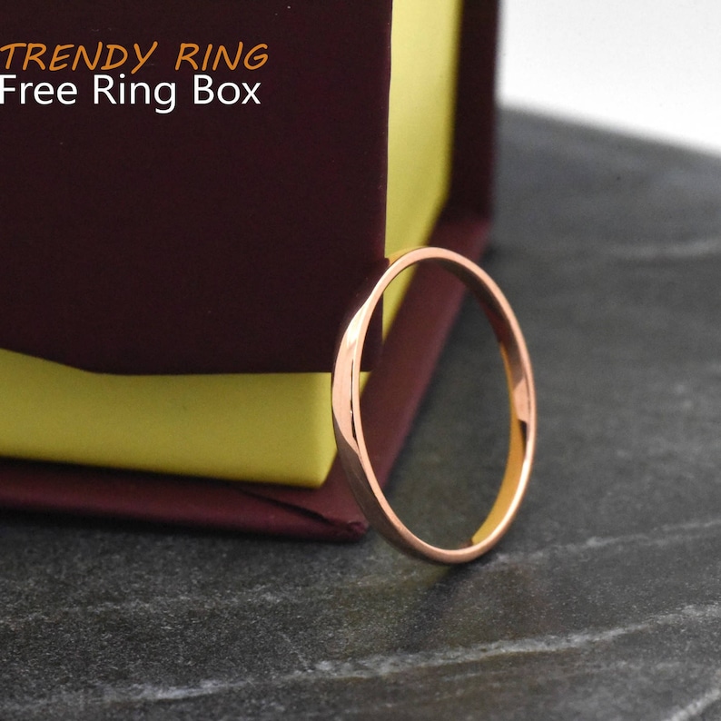 10k Solid Rose Gold Women Wedding Ring Engagement Band Simple Minimalist 2mm Thin Stackable Promise Ring for Her Anniversary Gift Ideas