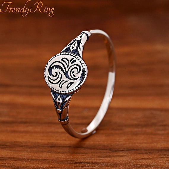 Oval Flat Disc Filigree Style Ring, Womens Trendy Fashion Ring, Solid 925 Sterling Silver Antique Style Ring, Womens Silver Ring