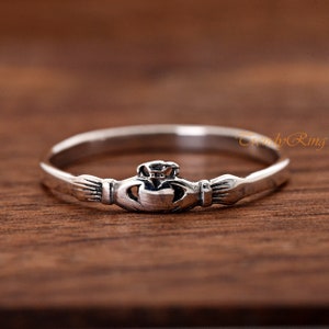 Children&#39;s Petite Claddagh Ring, Solid 925 Sterling Silver Celtic Irish Claddagh Ring, Girls Kids Womens Traditional Irish Claddagh Ring