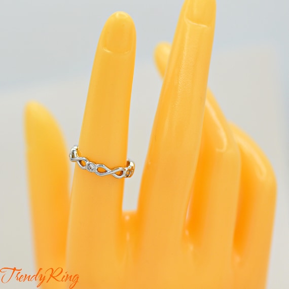 Ringly Sterling Silver Infinity Knot Ring - 925 Silver With Yellow Gold Plating & Clear CZ, Sizes 4-12