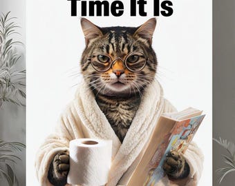Funny Cat Bathroom Sign: Quirky Toilet Humor Art (PNG PDF SVG Digital Download)