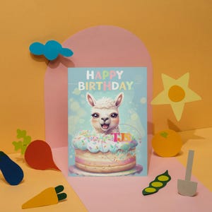Cartão de aniversário engraçado com lhama para imprimir | PDF dobrável 5x7 | Cartão de felicitações com animais fofos | Download instantâneo