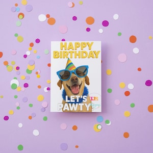 Carte d'anniversaire drôle de chien à imprimer | Let's Pawty PDF | Carte pliable 5 x 7 cm | Téléchargement instantané | Cadeau pour amoureux des chiens | Carte de voeux Party Pup
