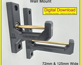 Soporte de pared para bobinas de filamento para impresora 3D (descarga digital, compatible con bobinas de 1 y 2 kg) y archivos STL de 72 y 125 mm de ancho.