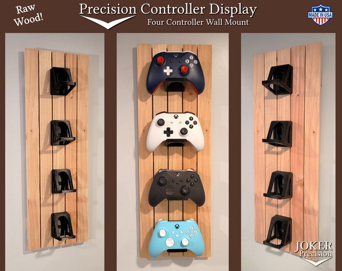 Rustic Raw Wood Video Game Controller Display, Organizer, Mounted on