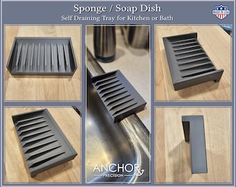Sponge Dish - Soap Dish - Sponge Caddie - Sink Dish - Kitchen or Bath - Self Draining Tray