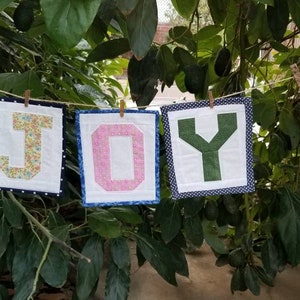 Quilted alphabet letters, banner, names, bunting, words, fabric initials, messages, colorful fabric letters, room decor, personalized words