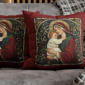 Red Christmas Pillow Covering Baby Jesus Christmas Christian Gift Decorated Pillow Cover Christmas Living Room Decorating Pillow Jesus Decor