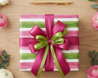 Pink and Green Stripe Wrapping Paper |  Striped Gift Wrap | Bridal Shower | Birthday | Mothers Day | Spring Summer Gift Wrap Roll