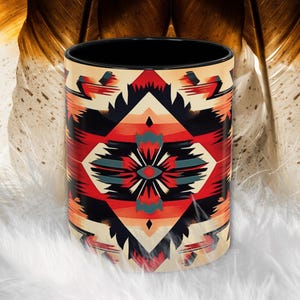Navajo Art Coffee Mug - Native American Colors Ceramic Cup, Tribal Design Drinkware, Southwest Inspired Tea Mug, Unique Aztec Pattern