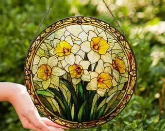 Daffodils Stained Glass Suncatcher for Window Hanging Decoration Ornament Nature Lover Gift Nature Inspired Decor Flower Lover For-Mom Gift