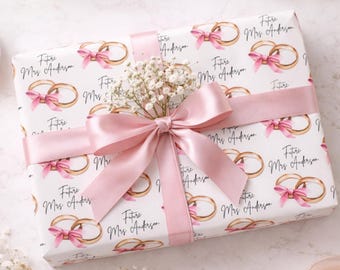 Custom Bridal Shower Coquette Wrapping Paper Roll | Future Mrs. Personalized Gift Wrap | Cute Pink Bow Wedding Elegant Wrapping