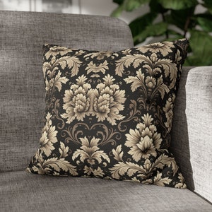 Black and Beige Damask Traditional Living Room Throw Pillow