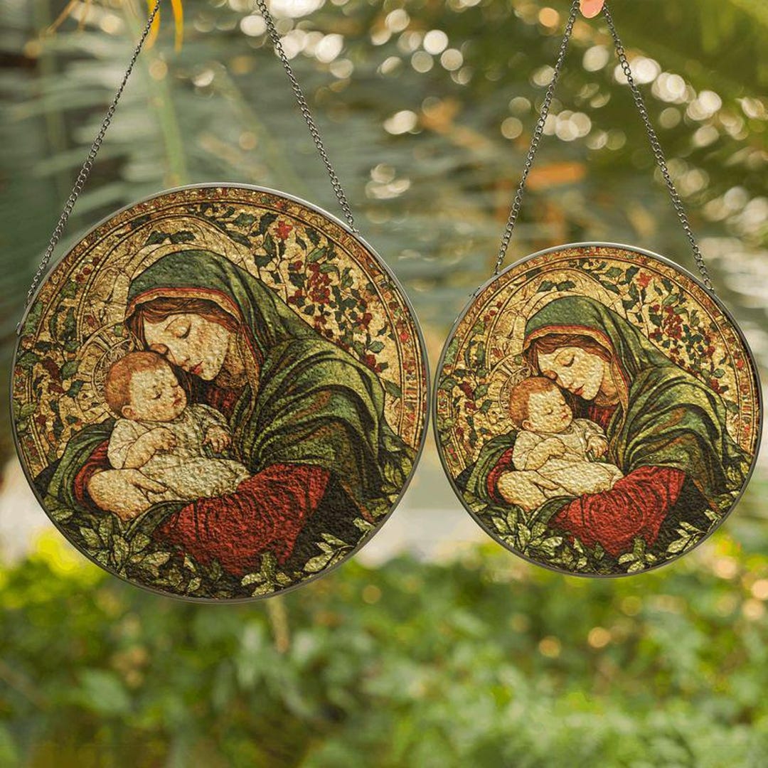 Christmas Baby Jesus Mother Mary Stained Glass Suncatcher Decor Window ...