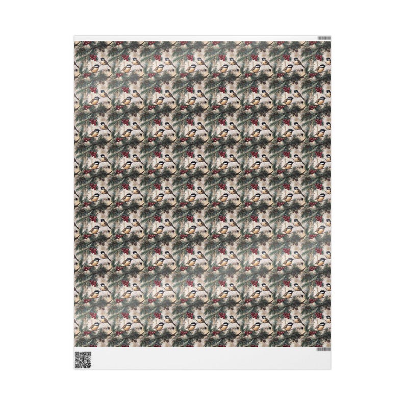 Christmas Bird Chickadee Rustic Christmas Wrapping Paper, Vintage Winter Holiday Gift Wrap Roll, Xmas Gift Wrap Seasonal Farmhouse Gift Wrap image 8