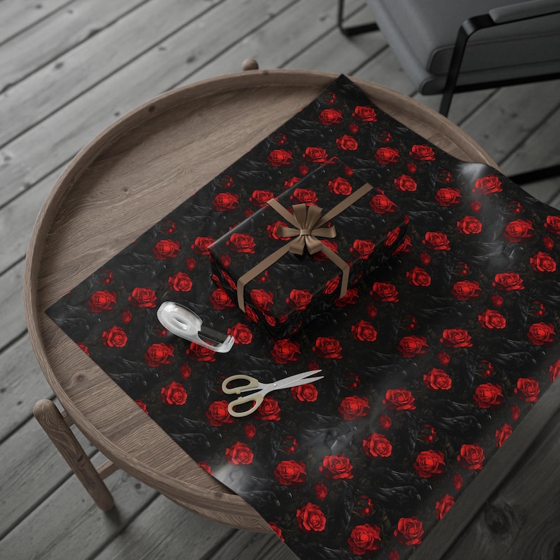 Wrapping Paper Black Crows and Red Roses Gothic Gift Wrap Anniversary Valentines Love Themed Papers Moody Gift Wrap Dark Special Occasion image 6
