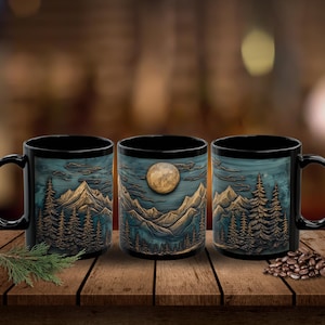 Mountain Coffee Mug, Nature Lovers Gift, Mountain And Trees Cup, PRINTED WOOD Coffee Cup, Pine Trees Camping Mug, Gift for Outdoor Adventure