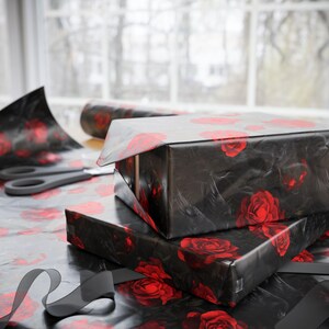 Wrapping Paper Black Crows and Red Roses Gothic Gift Wrap Anniversary Valentines Love Themed Papers Moody Gift Wrap Dark Special Occasion image 3