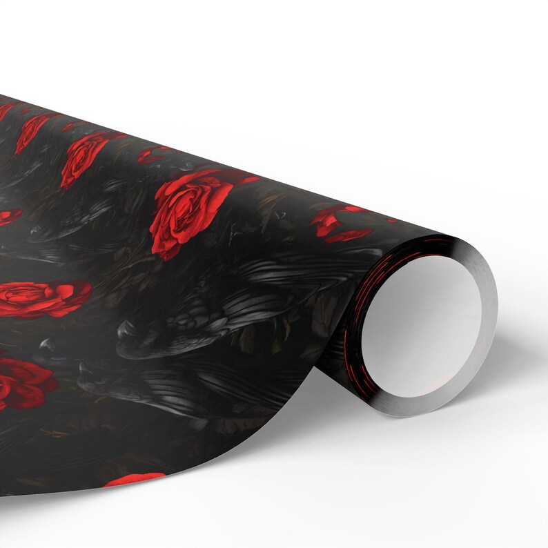 Wrapping Paper Black Crows and Red Roses Gothic Gift Wrap Anniversary Valentines Love Themed Papers Moody Gift Wrap Dark Special Occasion image 4