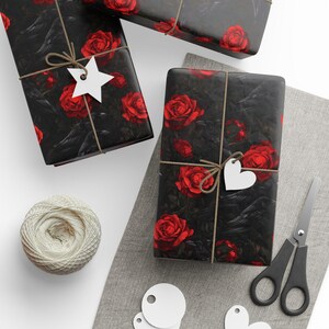 Wrapping Paper Black Crows and Red Roses Gothic Gift Wrap Anniversary Valentines Love Themed Papers Moody Gift Wrap Dark Special Occasion image 2