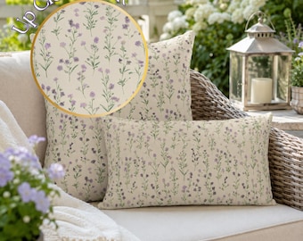 Wildflower Pattern Outdoor Pillows | Botanical Cottagecore Décor Throw Pillow | Floral Patio Cushion | Waterproof UV Resistant Porch Accent