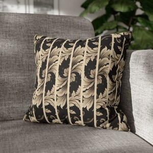Black and Beige Damask Stripes Traditional Living Room Throw Pillow