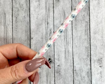 10” individual wrapped Pastel snowflake reusable straw