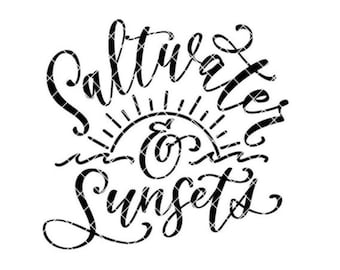 Salt water and Sunsets handlettered quote