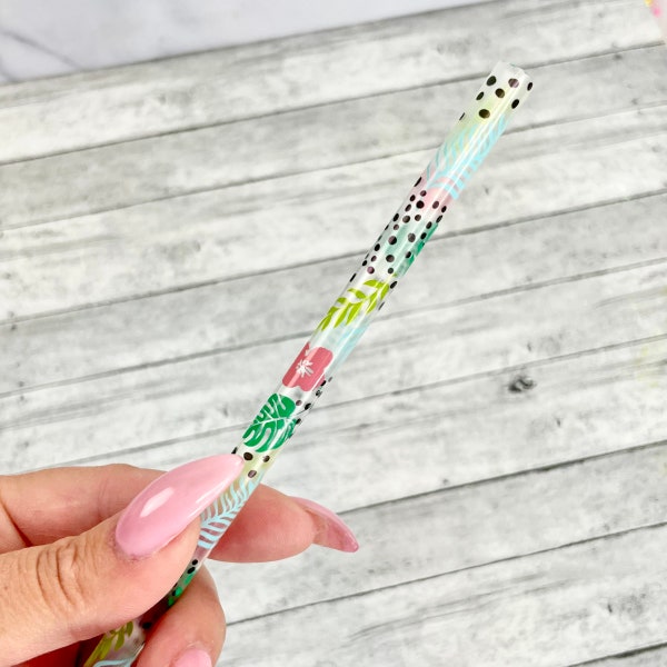 9” palm leaves and flowers print reusable straw