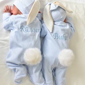 Rabbit Baby Boy Romper, Baby Bunny Outfit, Baby Gifts, Custom Baby Outfit, Organic Cotton Baby Outfit, Easter Bunny , Easter Baby Clothing