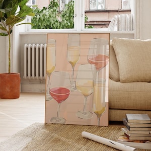Pink Wine Wall Art Bar Cart Cocktail Poster Rosé Wine and Champagne Home Bar Art Print