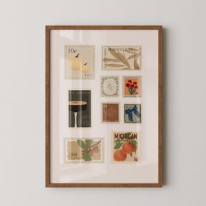 Briefmarke Kunstdruck, Reise Briefmarke Poster, Herbst Wohnkultur, Wohnzimmer Digitaldruck, Trendy Vintage Briefmarken Sammlung Poster