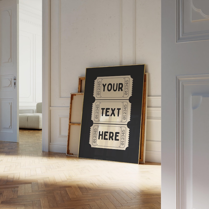 Custom ticket print with retro typography and playful layout, perfect for gifting or adding a preppy pop to your space.