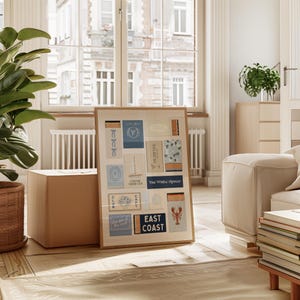 Stylish blue matchbook wall art, bringing a touch of East Coast elegance to your home.