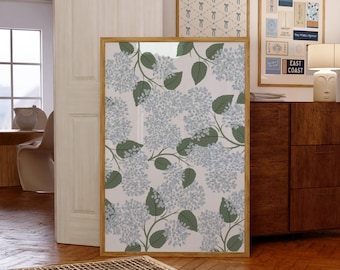 Blue Hydrangea Wall Art, Coastal Wall Decor, Floral Print