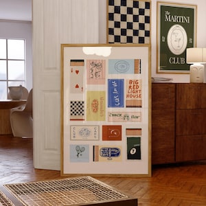 Wydruk kolażu zapałek | Sztuka ścienna z zapałkami retro | Dekoracja wózka barowego | Modny plakat z pudełka zapałek | Sztuka ścienna w mieszkaniu | Natychmiastowe pobranie cyfrowe